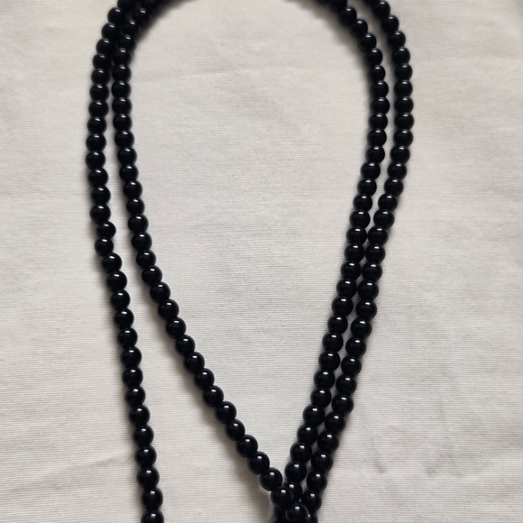 Vintage Lariat Style Black Beaded Necklace With CZ Accent Beads 50" - Picture 3 of 4